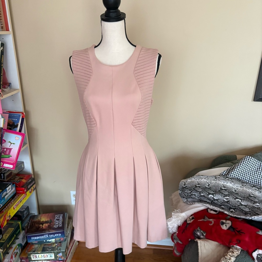 BCBGMAXAZRIA blush stretch pleated sleeveless dress